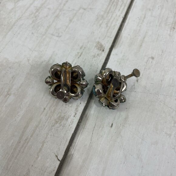 VTG Earrings 4 Pairs - Clip On & Screw back Silver Tone Blue Rhinestone Opal - Picture 8 of 10